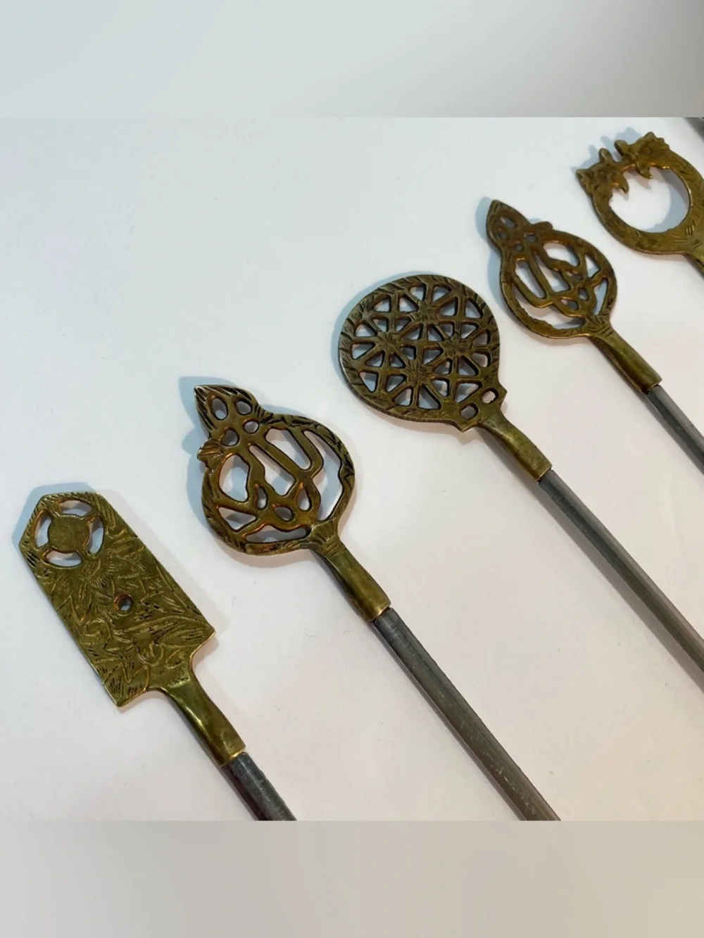 8 Vintage Sener Turkey Brass Stainless Steel Meat Skewers BBQ Grill Shish Kabobs
